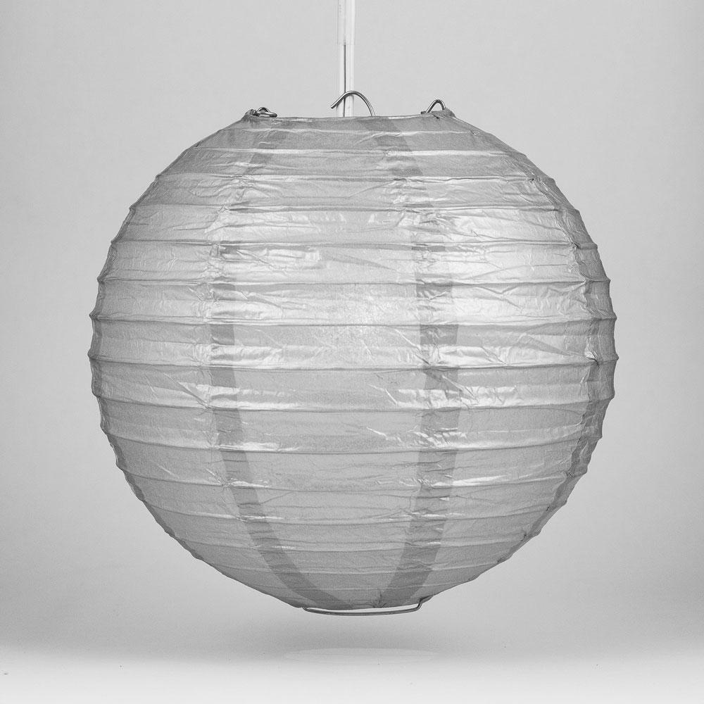 6" Silver Round Paper Lantern, Even Ribbing, Chinese Hanging Wedding & Party Decoration - AsianImportStore.com - B2B Wholesale Lighting and Decor