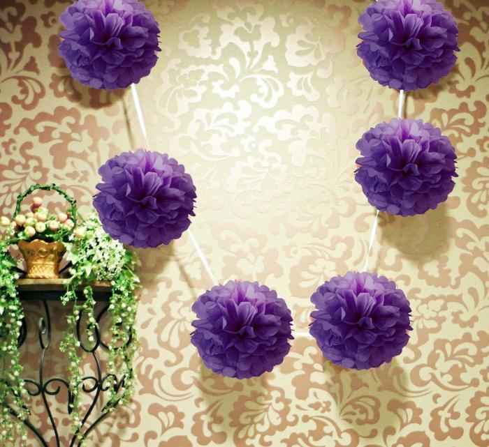 EZ-Fluff 6" Plum Hanging Tissue Paper Flower Pom Pom, Party Garland Decoration (100 PACK) - AsianImportStore.com - B2B Wholesale Lighting and Décor