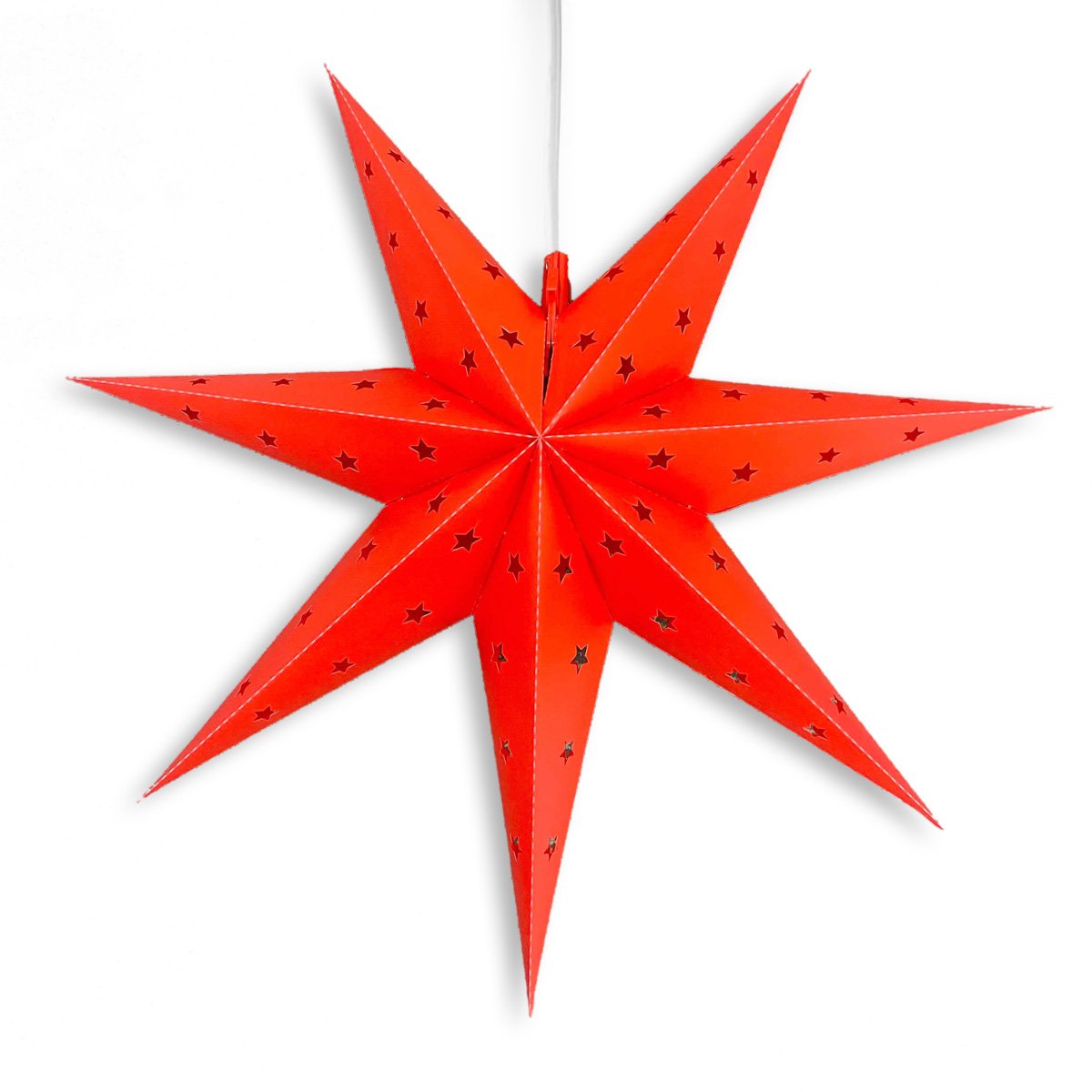 24" Red 7-Point Weatherproof Star Lantern Lamp, Hanging Decoration (Shade Only)