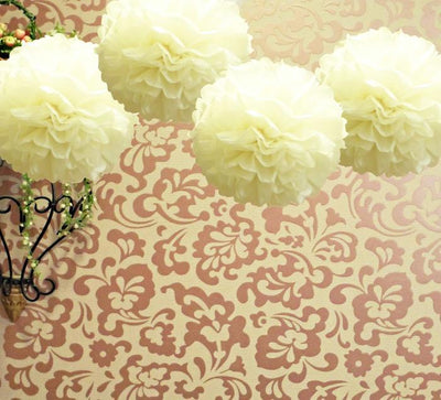 (Discontinued) (100 PACK) EZ-Fluff 8" Beige Tissue Paper Pom Pom Flowers, Hanging Decorations
