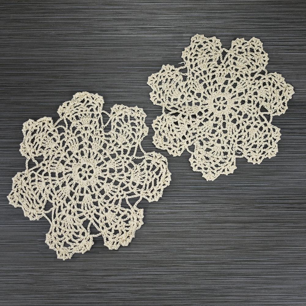  7" Bloom Shaped Crochet Lace Doilies Placemats, Handmade Cotton - Beige (2 PACK) - AsianImportStore.com - B2B Wholesale Lighting and Decor