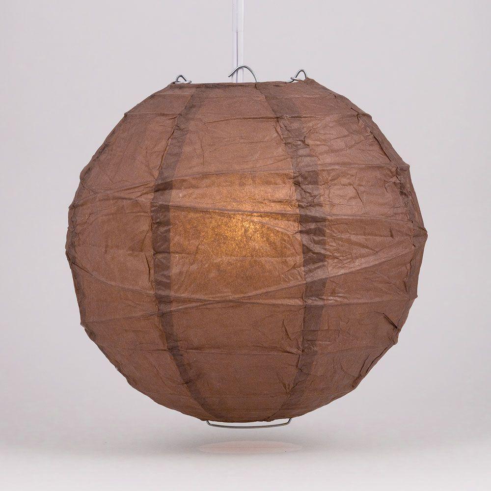 12" Brown Round Paper Lantern, Crisscross Ribbing, Chinese Hanging Wedding & Party Decoration - AsianImportStore.com - B2B Wholesale Lighting and Decor