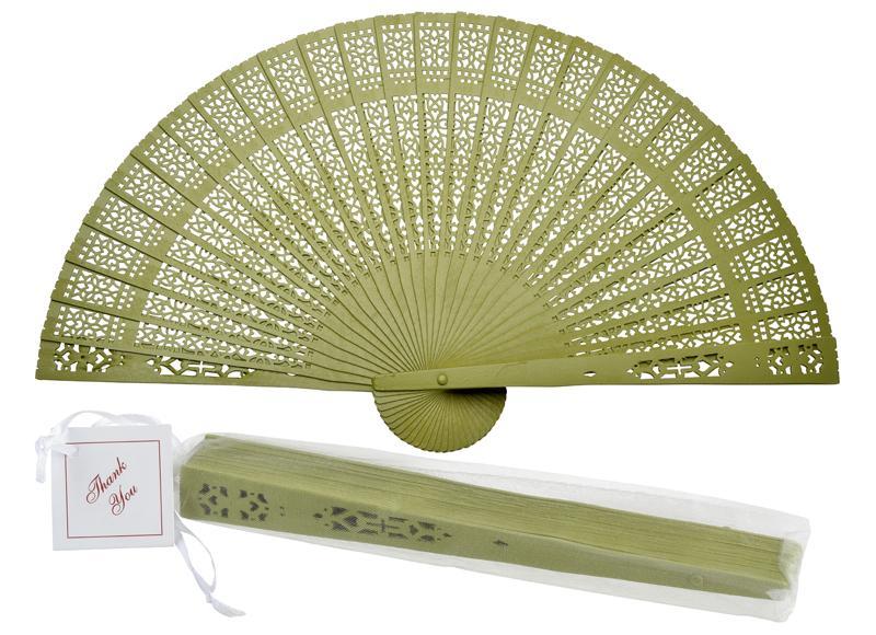 8" Chartreuse Wood Panel Hand Fan w/ Organza Bag for Weddings (100 PACK) - AsianImportStore.com - B2B Wholesale Lighting and Décor