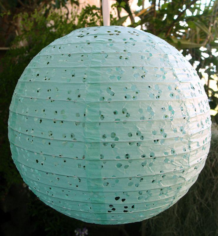 (Discontinued) (50 PACK) 8" Round Eyelet Lace Look Paper Lantern - Cool Mint