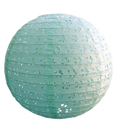 (Discontinued) (50 PACK) 8" Round Eyelet Lace Look Paper Lantern - Cool Mint