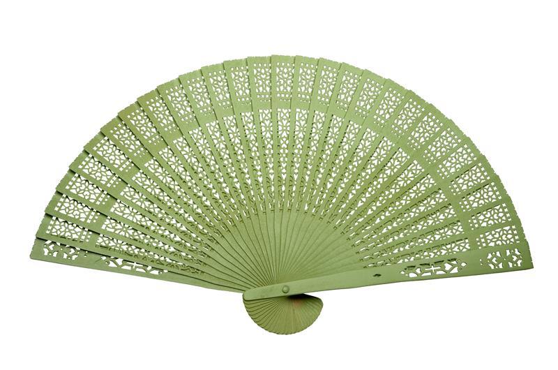 BLOWOUT (100 PACK) 8" Grass Greenery Wood Panel Hand Fan w/ Organza Bag for Weddings