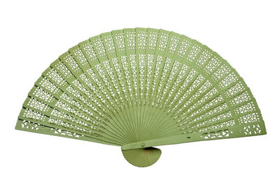BLOWOUT (100 PACK) 8" Grass Greenery Wood Panel Hand Fan w/ Organza Bag for Weddings