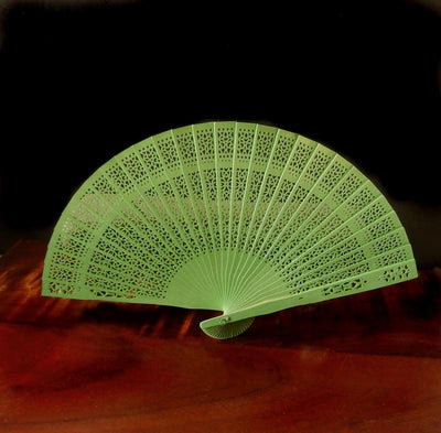 BLOWOUT (100 PACK) 8" Grass Greenery Wood Panel Hand Fan w/ Organza Bag for Weddings