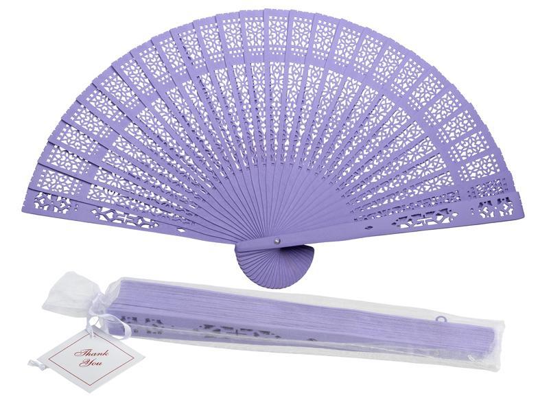 8" Lavender Wood Panel Hand Fan w/ Organza Bag for Weddings (100 PACK) - AsianImportStore.com - B2B Wholesale Lighting and Décor