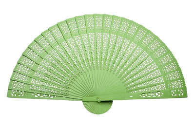 BLOWOUT (100 PACK) 8" Light Lime Green Wood Panel Hand Fan w/ Organza Bag for Weddings