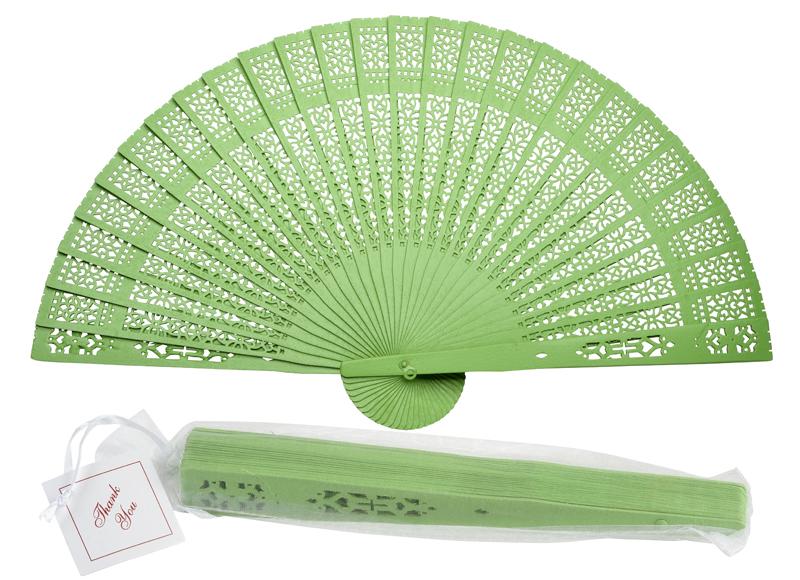 8" Light Lime Green Wood Panel Hand Fan w/ Organza Bag for Weddings - AsianImportStore.com - B2B Wholesale Lighting and Decor