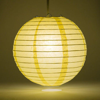 10" Lemon Yellow Chiffon Round Paper Lantern, Even Ribbing, Chinese Hanging Wedding & Party Decoration - AsianImportStore.com - B2B Wholesale Lighting and Decor