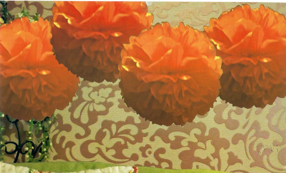 EZ-Fluff 8" Orange Tissue Paper Pom Pom Flowers, Hanging Decorations (4 PACK) - AsianImportStore.com - B2B Wholesale Lighting and Decor