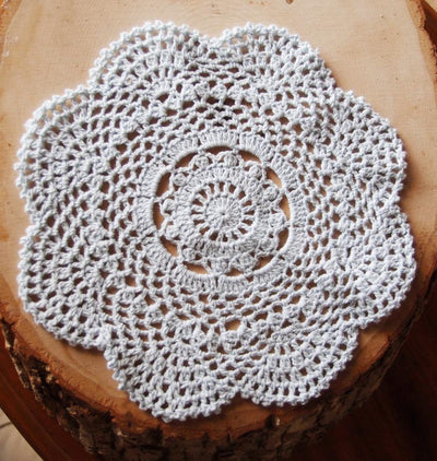 (Discontinued) (100 PACK) 8" Round Crochet Lace Doily Placemats, Handmade Cotton Doilies - White