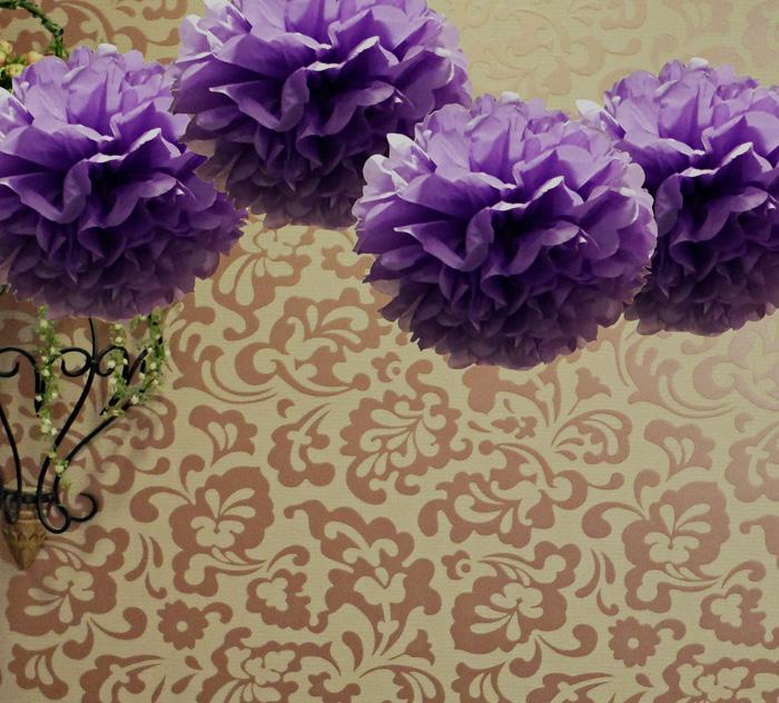 (Discontinued) (100 PACK) EZ-Fluff 8" Plum Tissue Paper Pom Pom Flowers, Hanging Decorations
