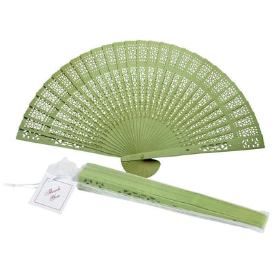 8" Grass Greenery Wood Panel Hand Fan w/ Organza Bag for Weddings (100 PACK) - AsianImportStore.com - B2B Wholesale Lighting and Décor
