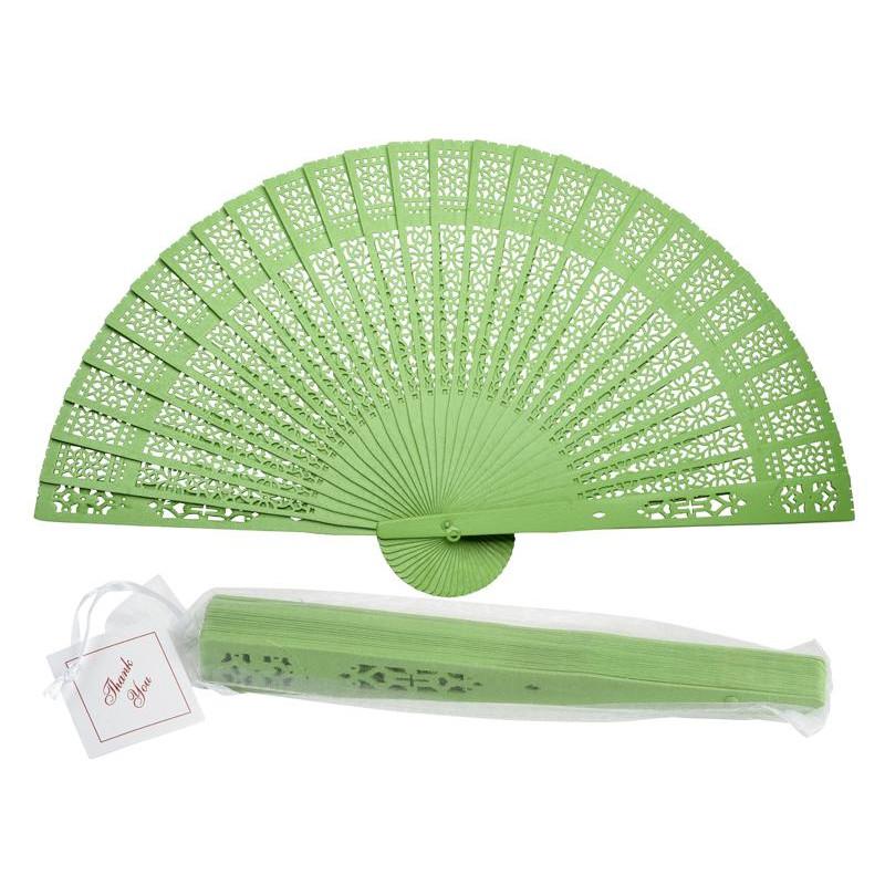  8" Light Lime Green Wood Panel Hand Fan w/ Organza Bag for Weddings - AsianImportStore.com - B2B Wholesale Lighting and Decor