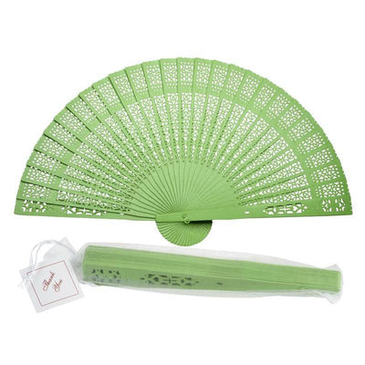 8" Light Lime Green Wood Panel Hand Fan w/ Organza Bag for Weddings (100 PACK) - AsianImportStore.com - B2B Wholesale Lighting and Décor