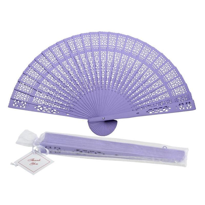 8" Lavender Wood Panel Hand Fan w/ Organza Bag for Weddings (100 PACK) - AsianImportStore.com - B2B Wholesale Lighting and Décor