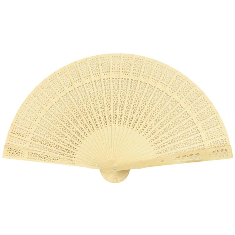 8" Natural Beige / Ivory Tan Sandalwood Folding Hand Fan w/ Organza Bag for Weddings (10 PACK) - AsianImportStore.com - B2B Wholesale Lighting and Decor