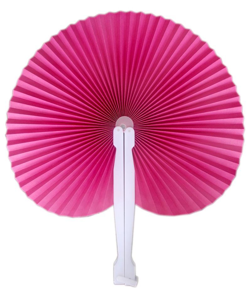 (Discontinued) (100 PACK) 9" Fuchsia / Hot Pink Accordion Paper Hand Fan for Weddings