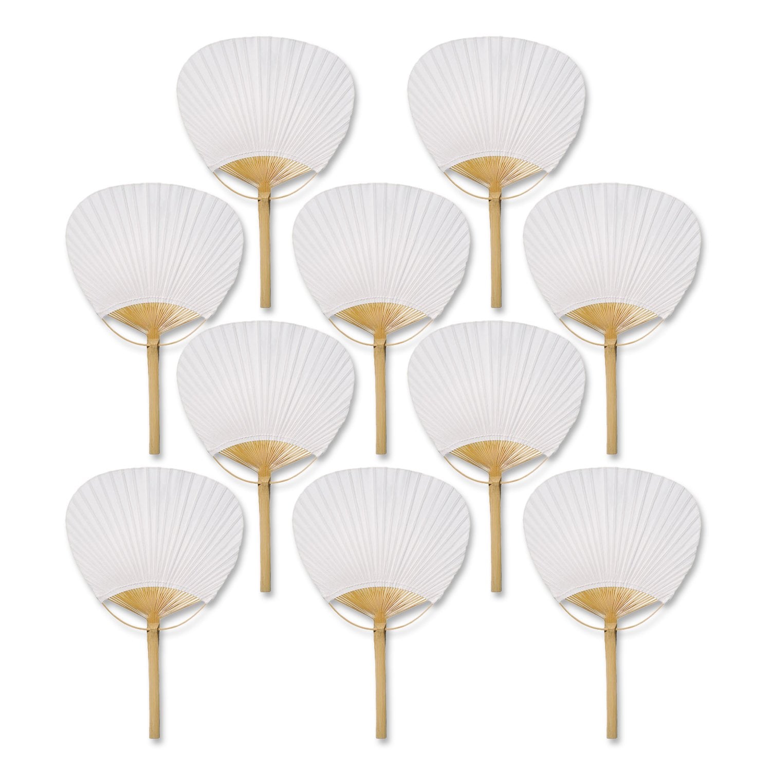 9" White Paddle Paper Hand Fans for Weddings (10 Pack)