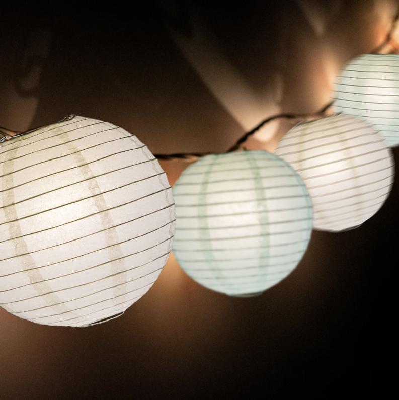 16-FT, 20x Paper Lantern Party String Lights Set (4" Arctic Spa Blue and White Lanterns) - AsianImportStore.com - B2B Wholesale Lighting & Decor since 2002