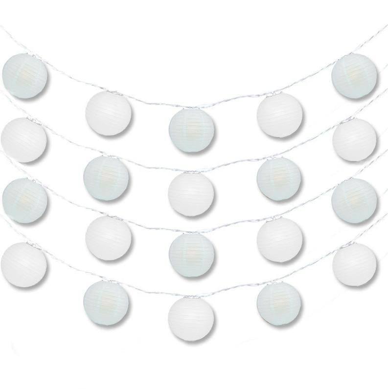16-FT, 20x Paper Lantern Party String Lights Set (4" Arctic Spa Blue and White Lanterns) - AsianImportStore.com - B2B Wholesale Lighting & Decor since 2002
