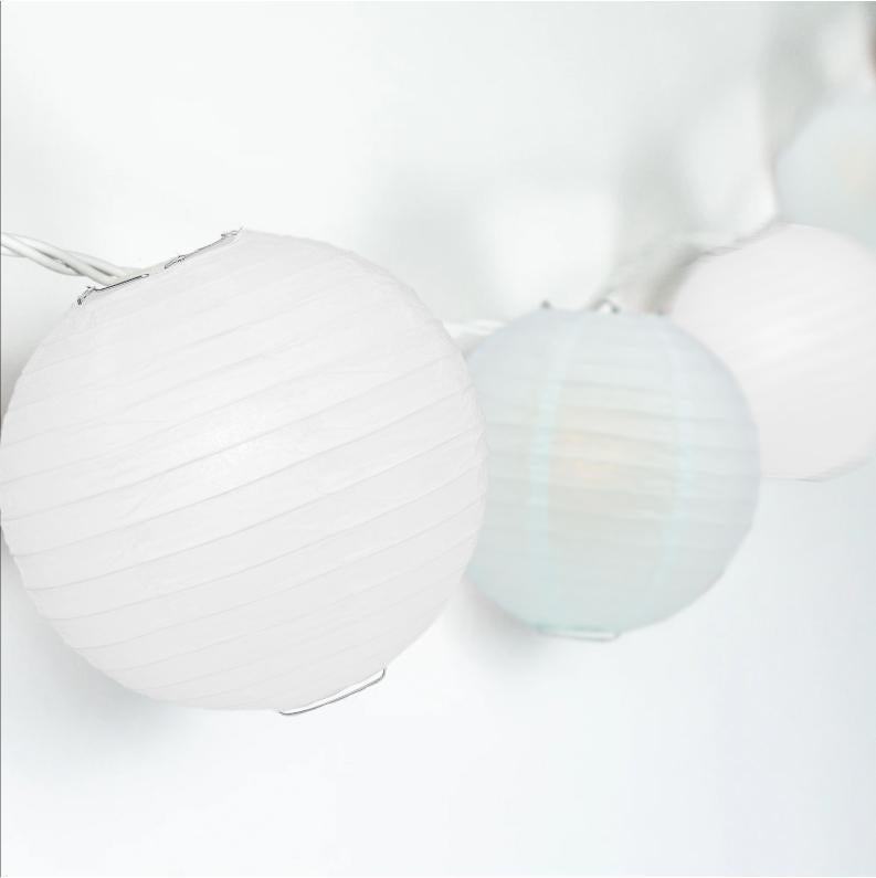 16-FT, 20x Paper Lantern Party String Lights Set (4" Arctic Spa Blue and White Lanterns) - AsianImportStore.com - B2B Wholesale Lighting & Decor since 2002