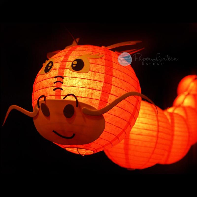 8" Chinese New Year Red Dragon Paper Lantern String Light COMBO Kit (12 FT, EXPANDABLE, Black Cord) - AsianImportStore.com - B2B Wholesale Lighting & Decor since 2002