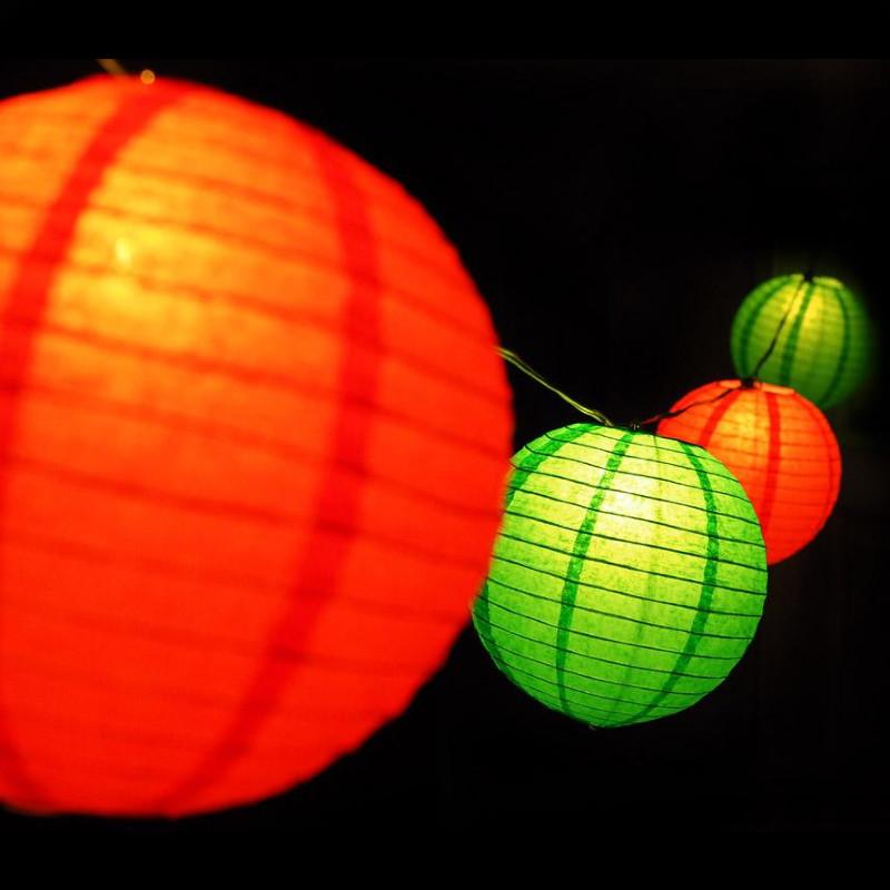 16" Christmas Holiday Red and Green Paper Lantern String Light COMBO Kit (21 FT, EXPANDABLE, White Cord) - AsianImportStore.com - B2B Wholesale Lighting and Decor