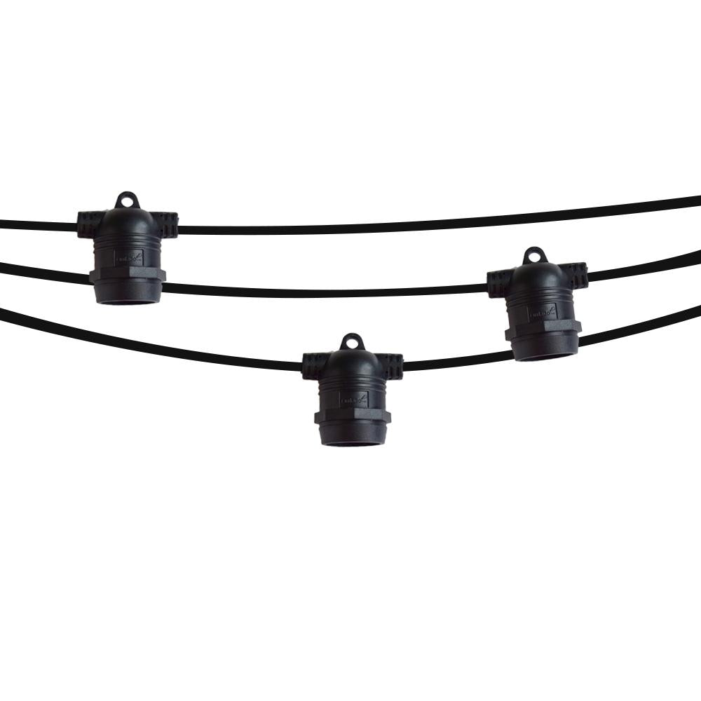 (Cord Only) 48 Socket Outdoor SJTW Commercial DIY String Light 102 FT Black Cord w/ E26 Medium Base, Weatherproof