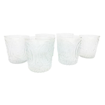 6 Pack | Small Fleur de Lys Juice/Wine Glass Drinkware (6 Piece Set, Clear, Holds Approx 3.5 oz)  - For Home Decor, Parties, and Wedding Decorations - AsianImportStore.com - B2B Wholesale Lighting and Decor