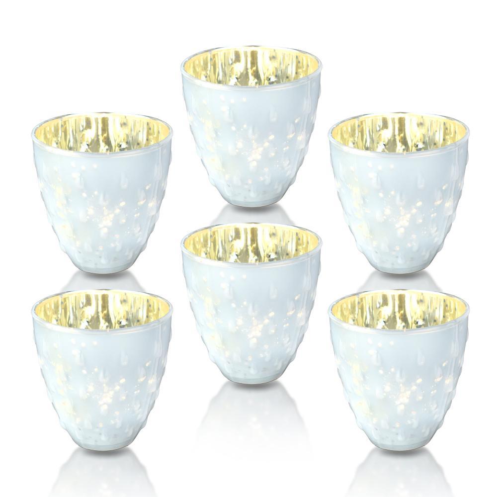 BLOWOUT 6 Pack | Vintage Mercury Glass Candle Holder (3.25-Inch, Small Deborah Design, Pearl White) - For Use with Tea Lights - Home Decor, Parties and Wedding Decorations