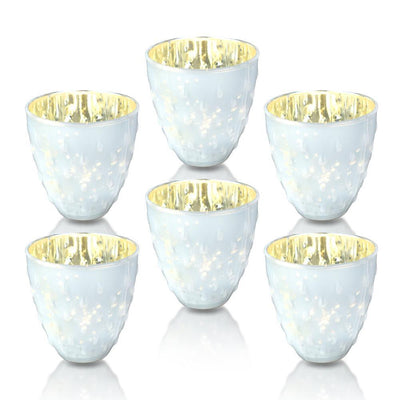 BLOWOUT 6 Pack | Vintage Mercury Glass Candle Holder (3.25-Inch, Small Deborah Design, Pearl White) - For Use with Tea Lights - Home Decor, Parties and Wedding Decorations