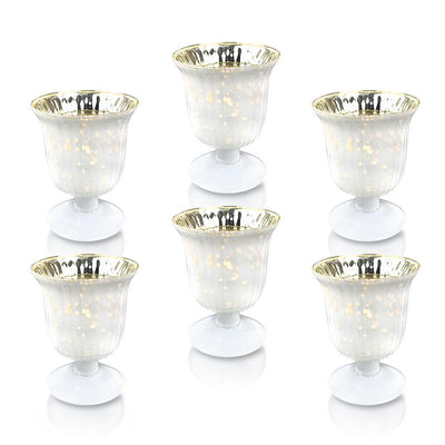6 Pack | Vintage Mercury Glass Candle Holders (5-Inch, Emma Design, Fluted Urn, Pearl White) - Decorative Candle Holder - For Home Decor, Party Decorations, and Wedding Centerpieces