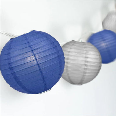 16-FT, 20x Paper Lantern Party String Lights Set (4" Dark Blue and Silver Lanterns) - AsianImportStore.com - B2B Wholesale Lighting & Decor since 2002