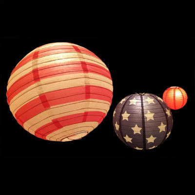 8/12/14" 4th of July Red, White and Blue Round Paper Lanterns, Even Ribbing, Hanging Decoration Set (102 PACK) - AsianImportStore.com - B2B Wholesale Lighting and Décor