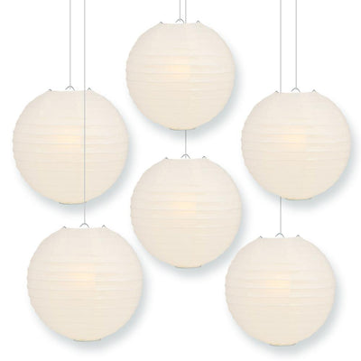 BULK PACK (6) 8" Beige / Ivory Round Paper Lanterns, Even Ribbing, Hanging Decoration