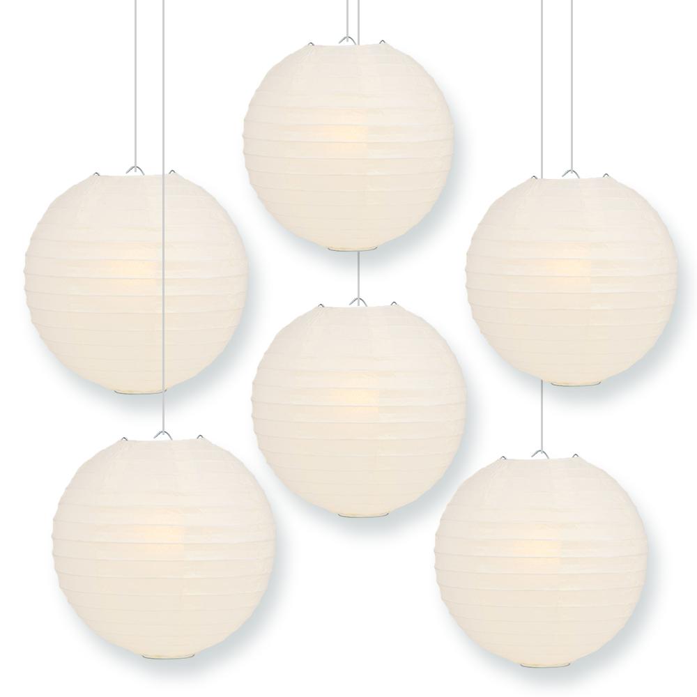 BULK PACK (6) 36" Beige / Ivory Round Paper Lanterns, Even Ribbing, Hanging Decoration