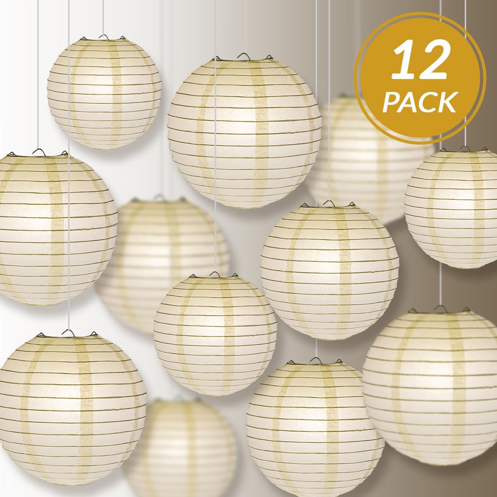 12-PC Beige / Ivory Paper Lantern Chinese Hanging Wedding & Party Assorted Decoration Set, 12/10/8-Inch - AsianImportStore.com - B2B Wholesale Lighting & Decor since 2002