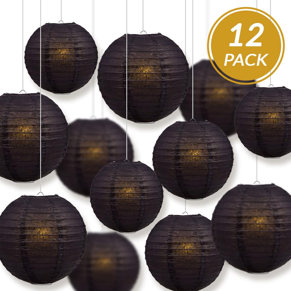 12-PC Black Paper Lantern Chinese Hanging Wedding & Party Assorted Decoration Set, 12/10/8-Inch - AsianImportStore.com - B2B Wholesale Lighting and Decor