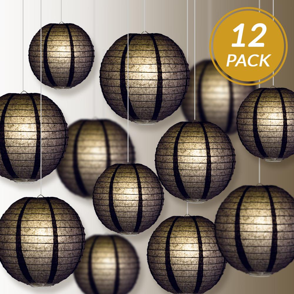 12-PC Black Paper Lantern Chinese Hanging Wedding & Party Assorted Decoration Set, 12/10/8-Inch - AsianImportStore.com - B2B Wholesale Lighting and Decor