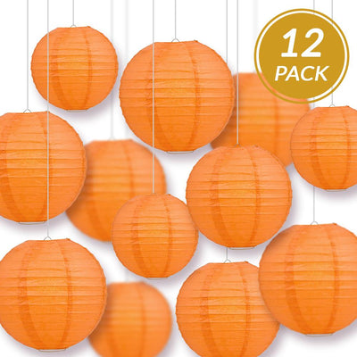 12-PC Persimmon Orange Paper Lantern Chinese Hanging Wedding & Party Assorted Decoration Set, 12/10/8-Inch - AsianImportStore.com - B2B Wholesale Lighting and Decor