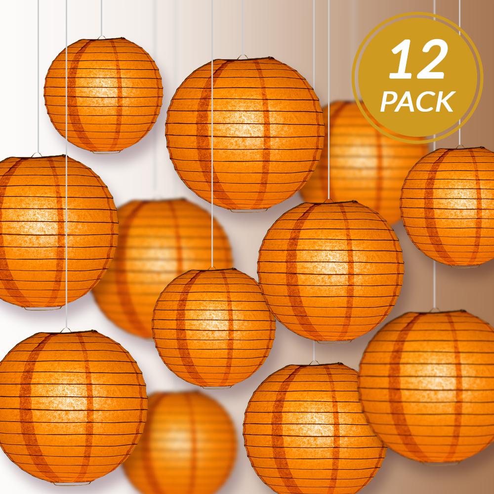 12-PC Persimmon Orange Paper Lantern Chinese Hanging Wedding & Party Assorted Decoration Set, 12/10/8-Inch - AsianImportStore.com - B2B Wholesale Lighting and Decor