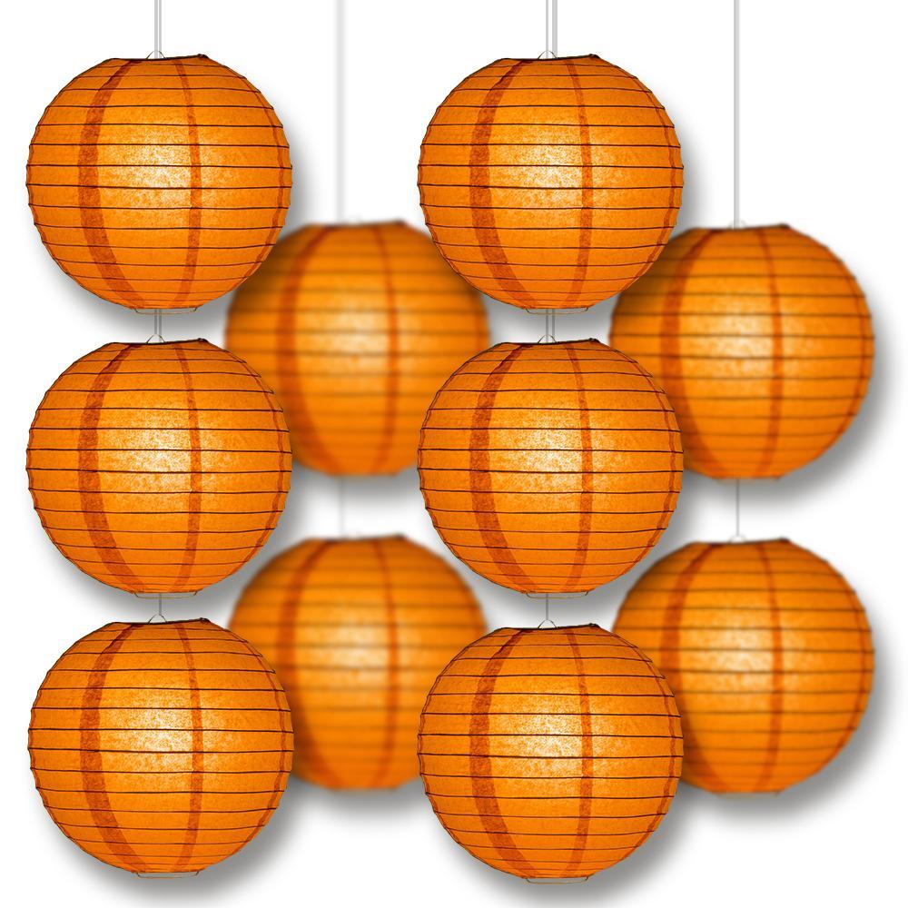 12" Persimmon Orange Round Paper Lantern, Even Ribbing, Chinese Hanging Wedding & Party Decoration - AsianImportStore.com - B2B Wholesale Lighting and Decor