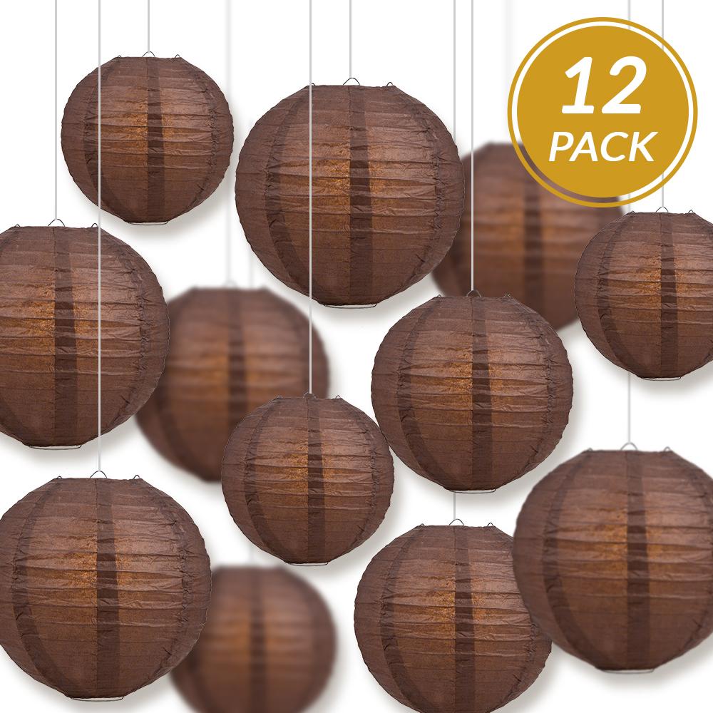 12-PC Brown Paper Lantern Chinese Hanging Wedding & Party Assorted Decoration Set, 12/10/8-Inch - AsianImportStore.com - B2B Wholesale Lighting and Decor