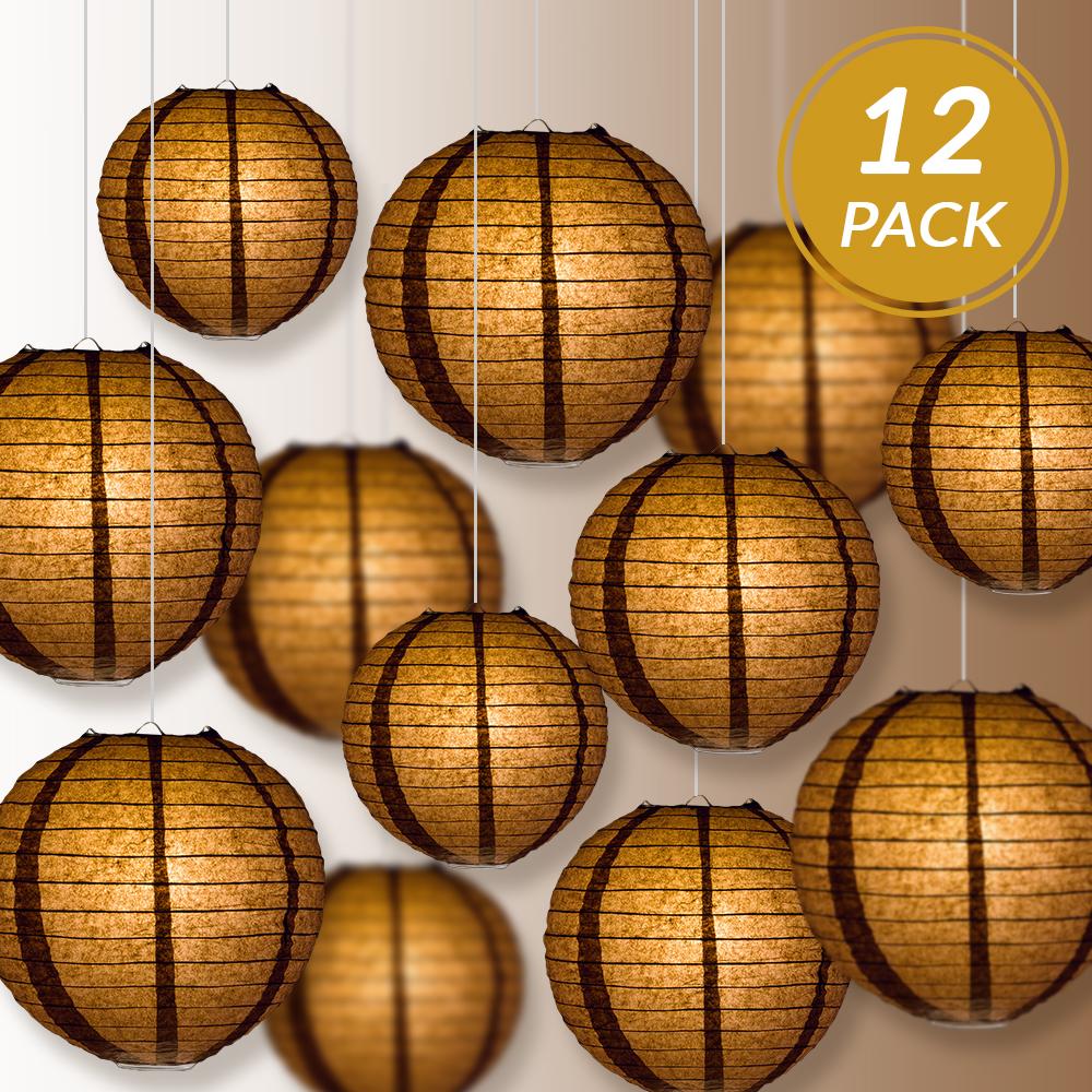 12-PC Brown Paper Lantern Chinese Hanging Wedding & Party Assorted Decoration Set, 12/10/8-Inch - AsianImportStore.com - B2B Wholesale Lighting and Decor