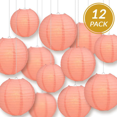 12-PC Roseate / Pink Coral Paper Lantern Chinese Hanging Wedding & Party Assorted Decoration Set, 12/10/8-Inch - AsianImportStore.com - B2B Wholesale Lighting and Decor