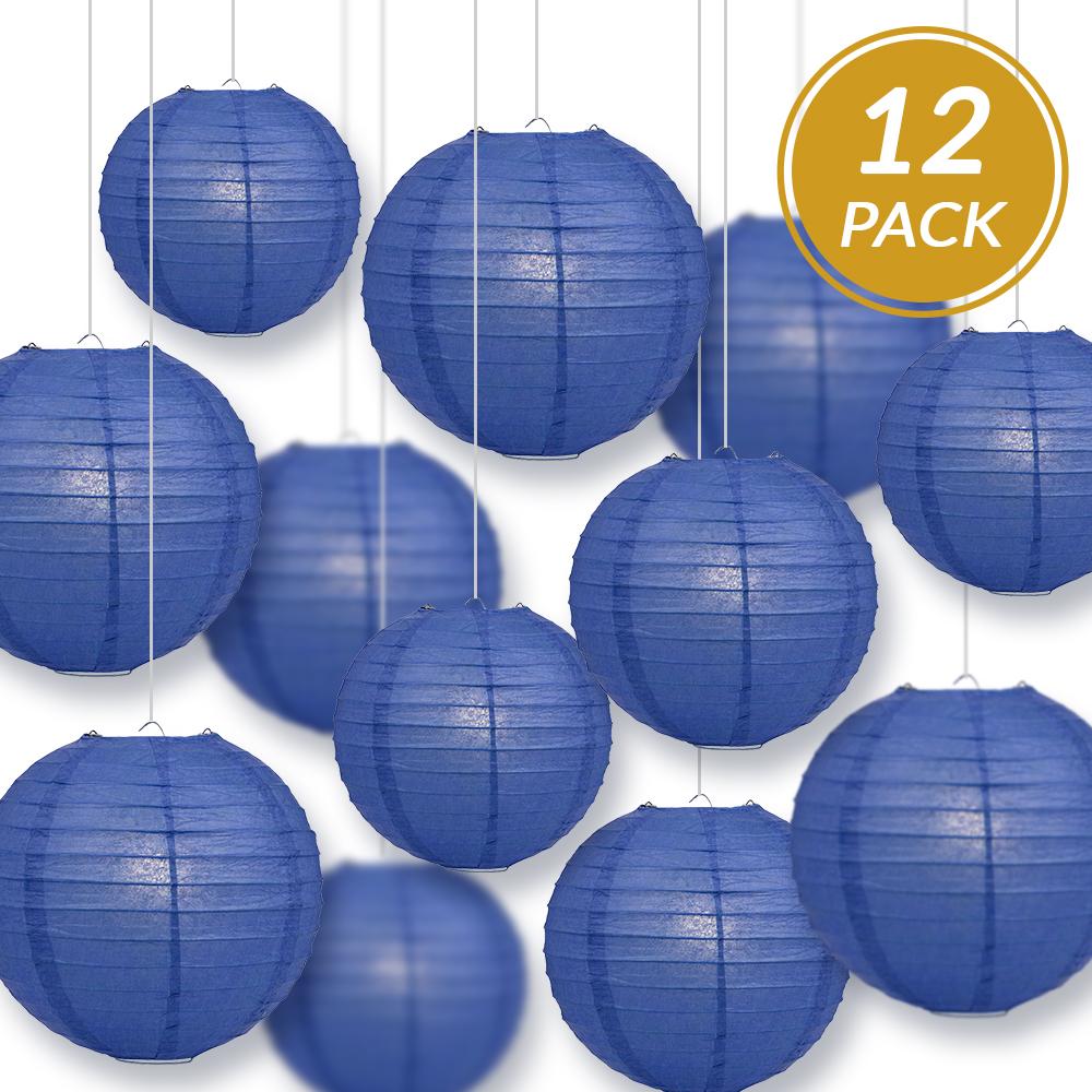 12-PC Dark Blue Paper Lantern Chinese Hanging Wedding & Party Assorted Decoration Set, 12/10/8-Inch - AsianImportStore.com - B2B Wholesale Lighting and Decor